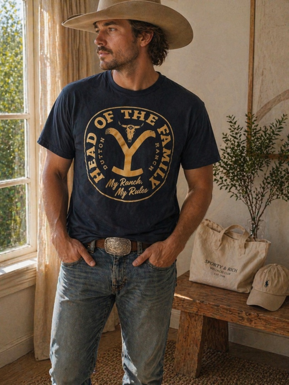 Yellowstone Dutton Ranch Men’s Black Cotton T-Shirt | Head of the Family NWOT